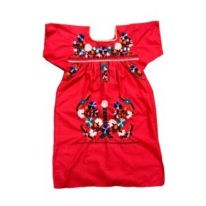 70's girls pink floral embroidered dress